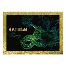 Masquerade Sweet Sixteen party black, green, gold Invitation