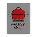 Master Chef With Hot Pot And Lid On Flames postcards