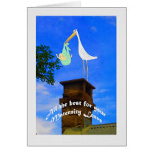 Maternity Leave stork and baby on chimney Cards