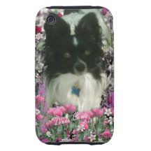 Matisse in Flowers - White & Black Papillon Dog Tough iPhone 3 Case