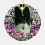 Matisse in Flowers - White & Black Papillon Dog Ornament