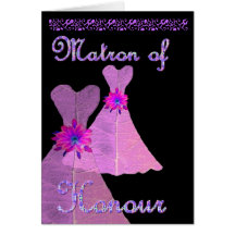 MATRON OF HONOUR  Invitation PURPLE Gown Greeting Cards