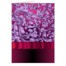Mauve damask floral pattern on magenta greeting card