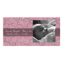Mauve Swirl Girl Announcement Photo Card