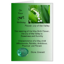 May Birthday Card - Lily Of The Valley and Emerald