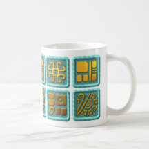 Mayan Glyphs - Turquoise and Gold Coffee Mug