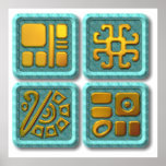 Mayan Glyphs-turquoise posters