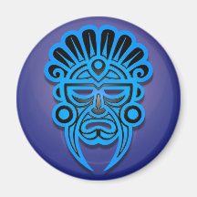 Mayan Mask Design, Blue Magnet