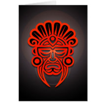 Mayan Mask Design, Red and Black Greeting Cards