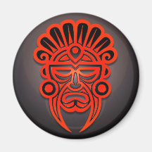 Mayan Mask Design, Red and Black Refrigerator Magnet