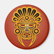 Mayan Mask Design, Yellow and Black Fridge Magnet