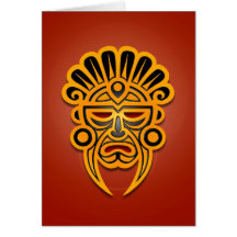 Mayan Mask Design, Yellow and Black Greeting Card