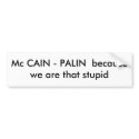 Mc CAIN - PALIN  because we are that stupid bumper stickers