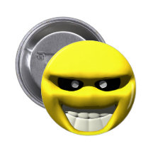 Mean yellow face smiley pinback button