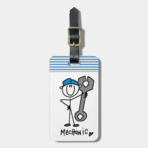 Mechanic With Wrench Stick Figure Travel Bag Tag