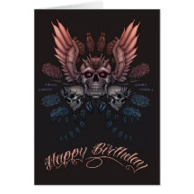 Mechanical Skull Birthday Cards