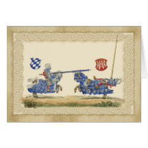 Mediaeval Knights Jousting in full barding and arm Cards