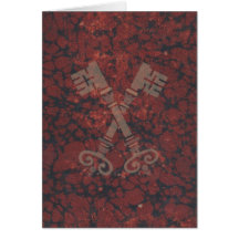Medieval 21st keys against dark red marble card