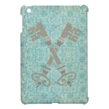 Medieval 21st keys against vintage blue pattern iPad mini covers