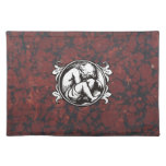 Medieval child (boy) against vintage marble placemats