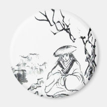 Meditating Samurai Art Fridge Magnet
