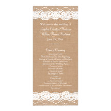 Medium Burlap & Vintage Lace Wedding Program Rack Cards