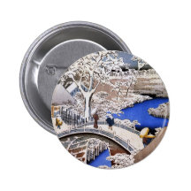 Meguro Drum Bridge and Sunset Hill, Hiroshige Pinback Buttons