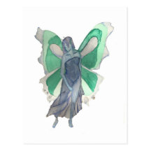 Melancholy Blue and Green Fairy - Watercolor Post Card