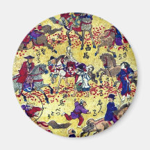Melange of horse riders by Higuchi Ginjiro Ukiyo Refrigerator Magnet