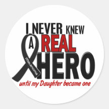 Melanoma NEVER KNEW A HERO 2 Daughter Round Sticker
