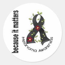 Melanoma Skin Cancer Flower Ribbon 3 Round Sticker