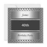 Men 40th Birthday Party Silver  Invitation