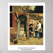 Men And A Woman In Courtyard By Pieter De Hooch Posters