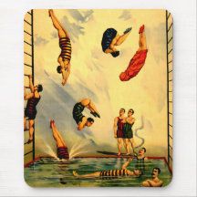 Men diving into Pool Vintage 1898 Circus Poster Mousepads