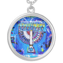 Menorah Happy Hanukkah! in Blue Necklace