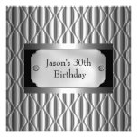 Mens 30th Metal Chrome Black White Style Silver Personalized Invites