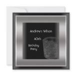 Mens 40th Birthday Party Elegant Black Silver Man Custom Announcements