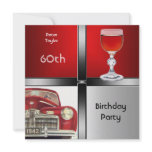 Mens 60th Birthday Party Red Metal Silver Red Car Invitations
