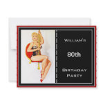 Mens 80th Birthday Party Red Black Pin-up invitations