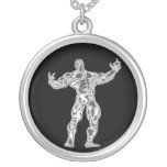 Mens Chrome Bodybuilder Get Pumped Necklace