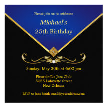 Men's Elegant Gold Blue Birthday Party Invitations