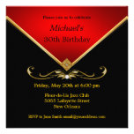 Men's Elegant Gold Red Birthday Party Invitations