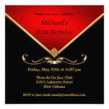 Men's Elegant Gold Red Birthday Party Invitations