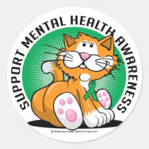 Mental Health Cat Round Stickers