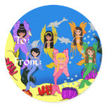 Merfairies in Ocean with Dolphins Gift Tags stickers