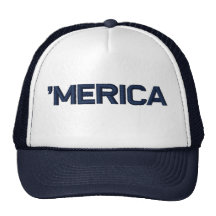 'MERICA Stitch-Style Mesh Trucker Hat (navy blue)