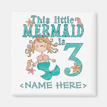 Mermaid 3rd Birthday Fridge Magnet