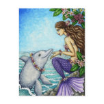 Mermaid and Dolphin Friend postcards
