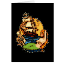 Mermaid and Pirate Ship Greeting Cards