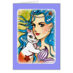 Mermaid and white mercat greeting cards